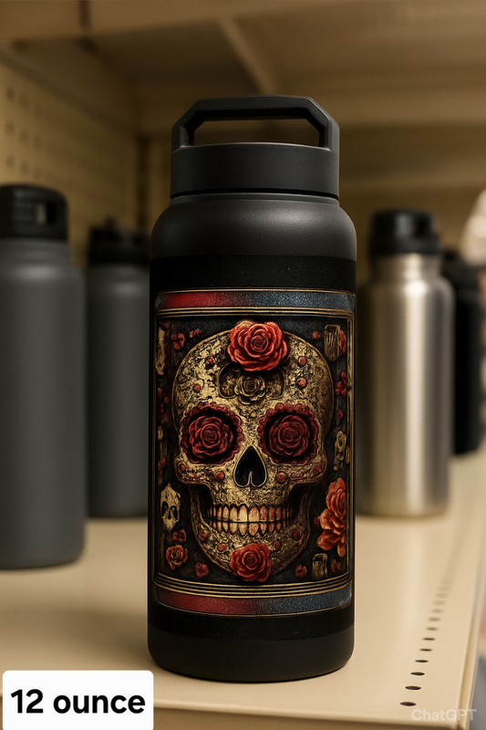 ✨️Black Glitter Skull Tumbler – Insulated Thermos for Hot & Cold Drinks, Gothic Winter Coffee Cup