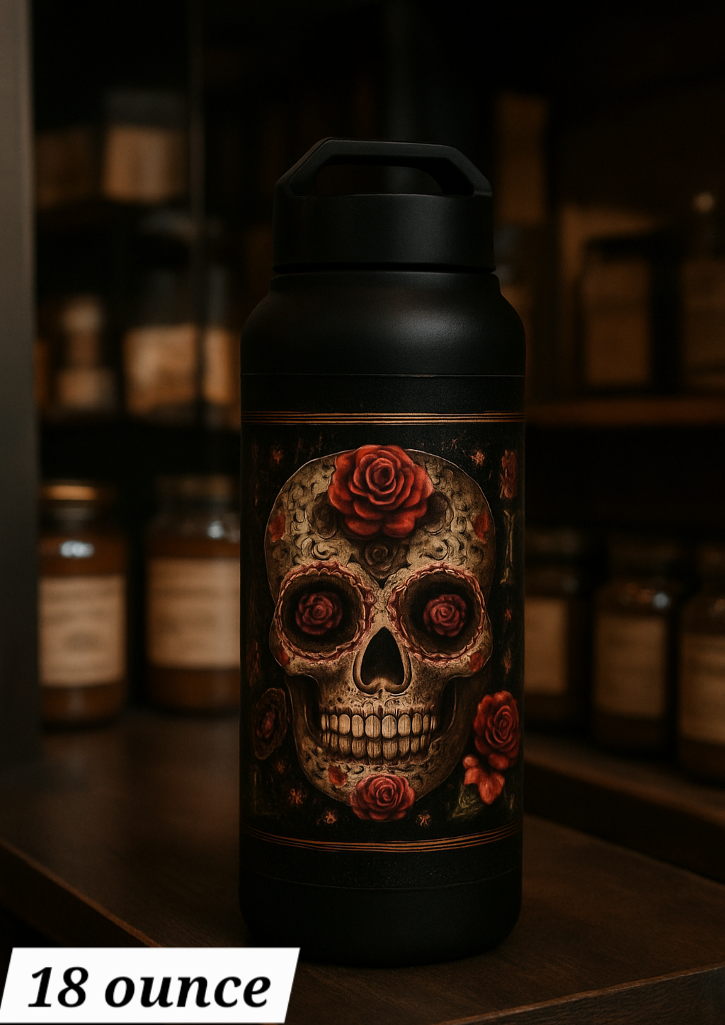 ✨️Black Glitter Skull Tumbler – Insulated Thermos for Hot & Cold Drinks, Gothic Winter Coffee Cup