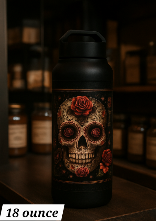 ✨️Black Glitter Skull Tumbler – Insulated Thermos for Hot & Cold Drinks, Gothic Winter Coffee Cup