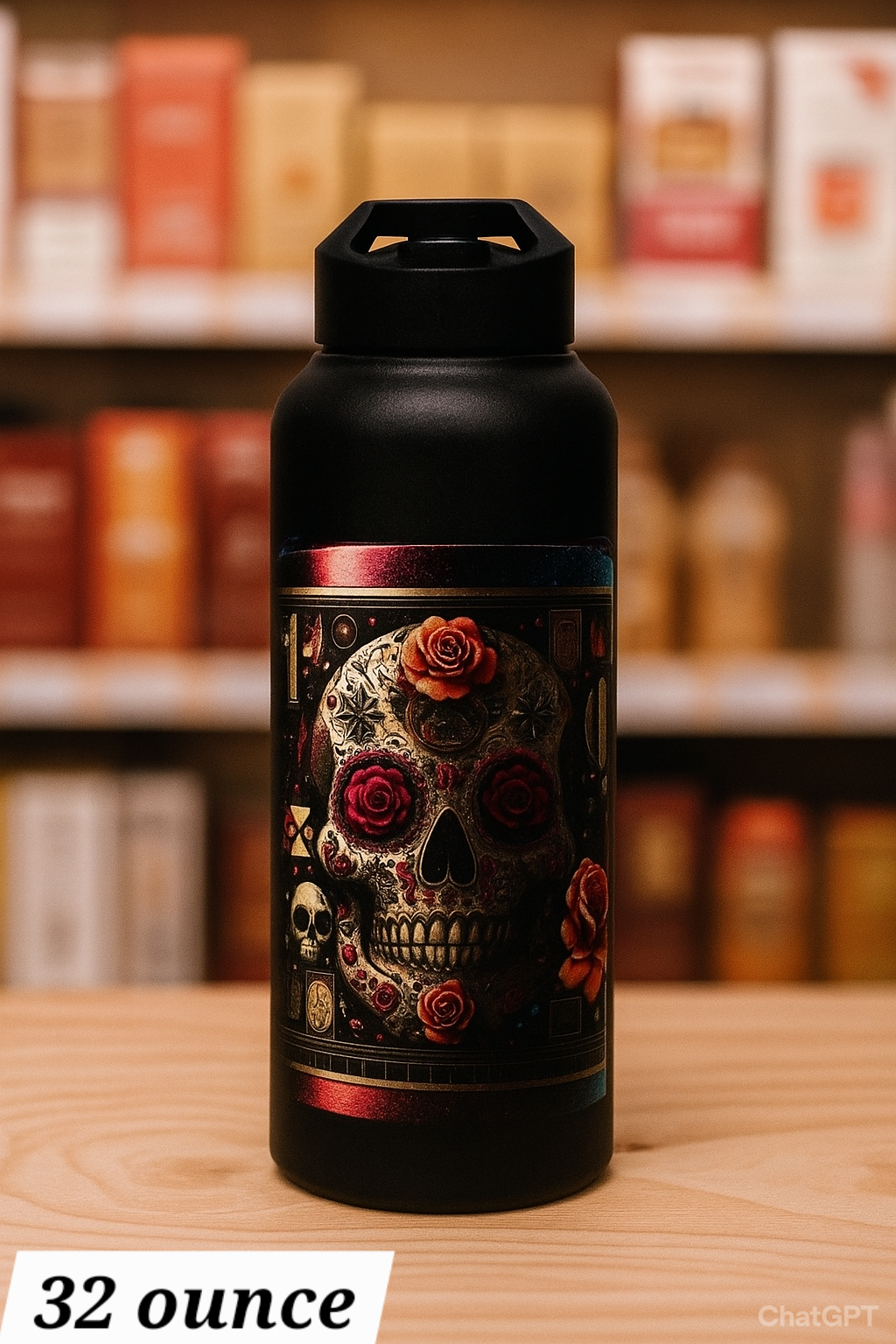 ✨️Black Glitter Skull Tumbler – Insulated Thermos for Hot & Cold Drinks, Gothic Winter Coffee Cup